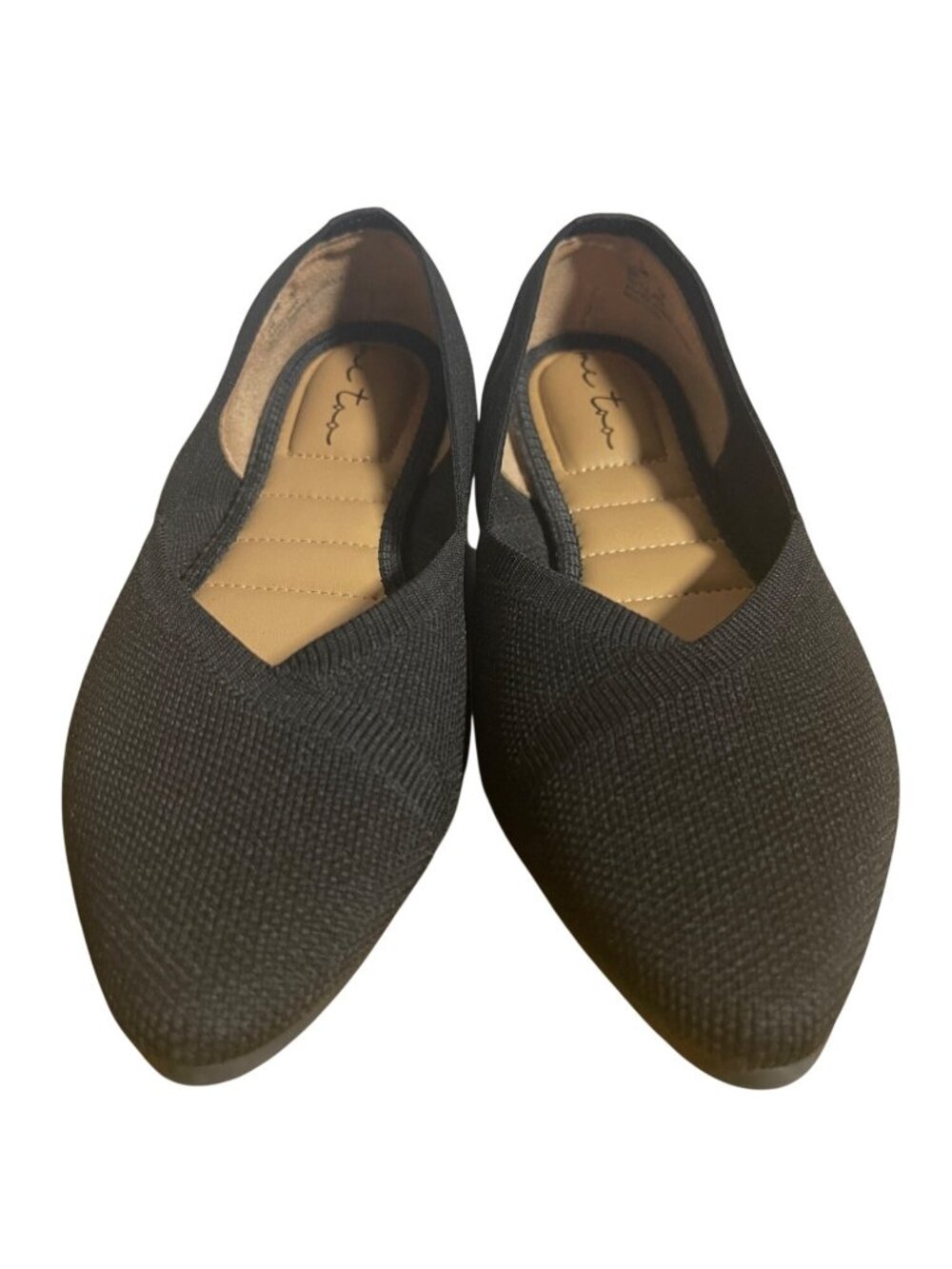 Me Too Eva Pointed Toe Knit Ballet Flats Womens 7 Black Slip-On Communter Office